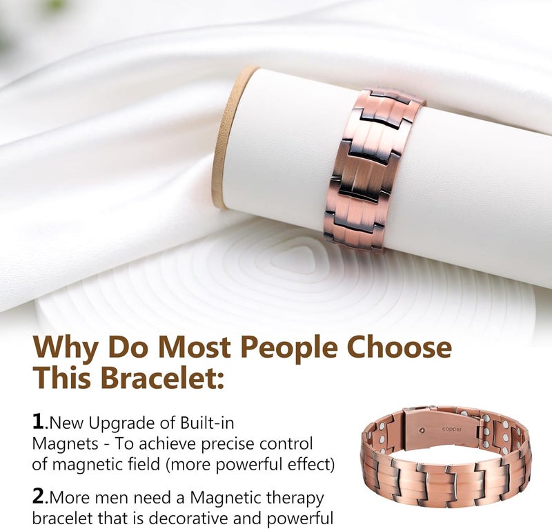 Feraco Copper Bracelet for Men 3X Strength,Magnetic Therapy Bracelet Copper Jewelry with Powerful 3800 Gauss Magnets - Image 4